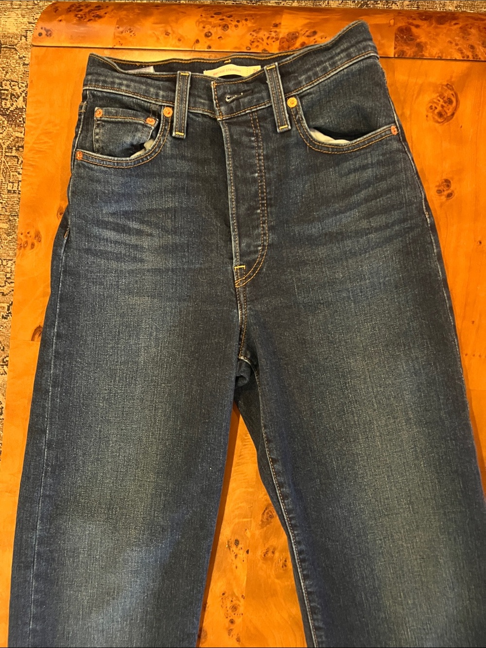 Levi Strauss Ribcage Straight Leg Jeans in Dark Blue
